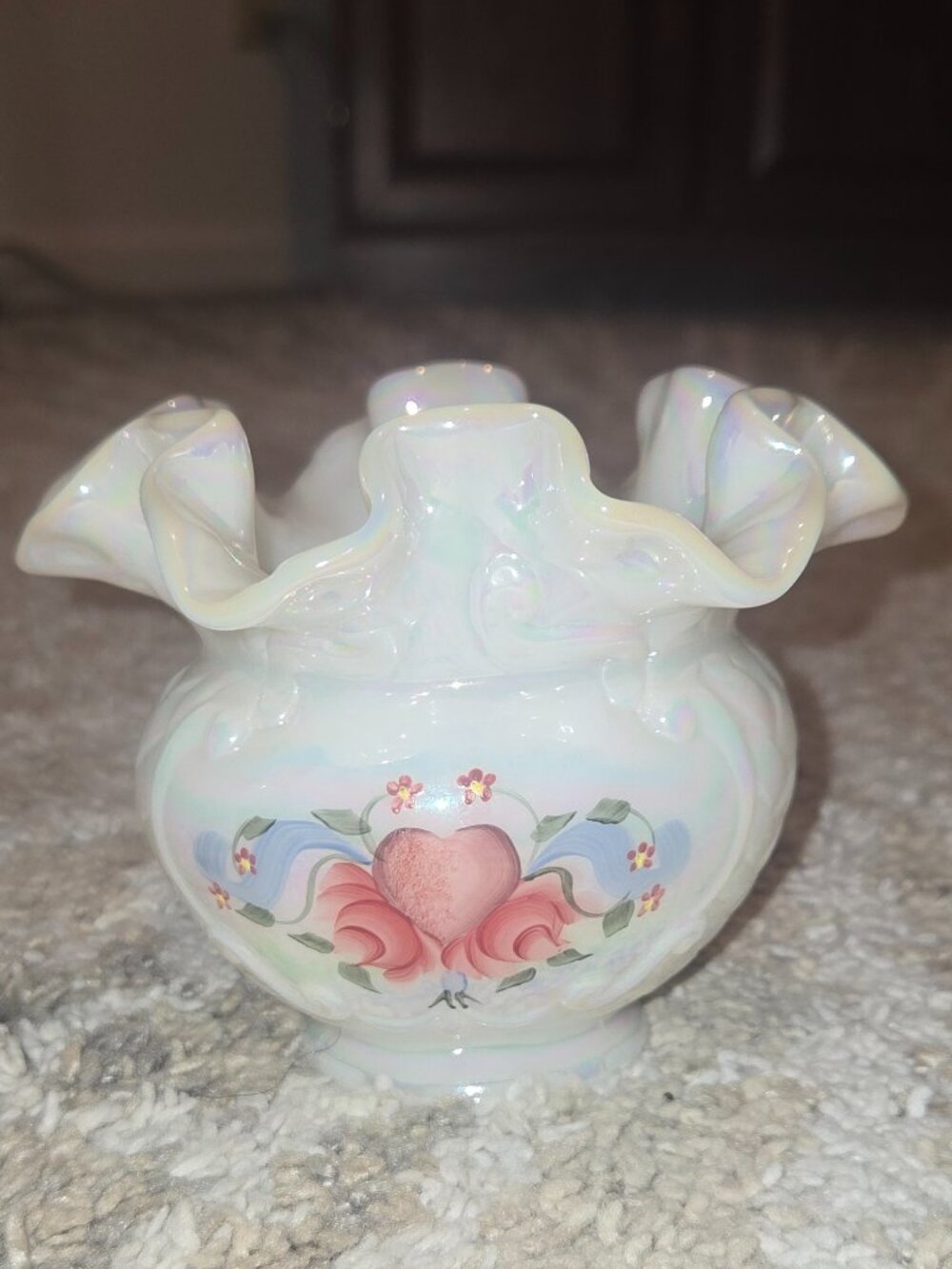 Fenton Vintage Opalescent Ruffled Bowl-Signed